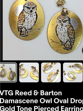 Reed & Barton Gold Owl Oval Drop Earrings silver and gold color accents